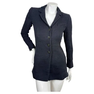Pre-owned Chanel Black Textured Bouclé Longline Tailored Blazer Fr 38