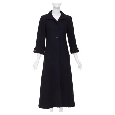Pre-owned Chanel Black Textured Chevron Wool Angora Single Breasted Long Maxi Coat