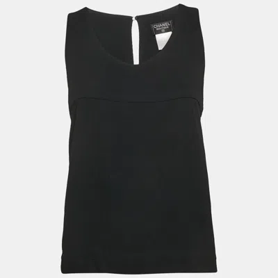 Pre-owned Chanel Black Textured Crepe Sleeveless Top M