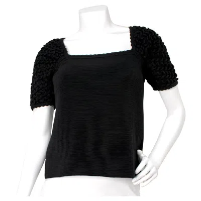 Pre-owned Chanel Black Textured Knit Square Neck Blouse