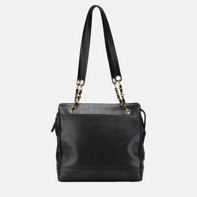 Pre-owned Chanel Black Triple Cc Caviar Tote