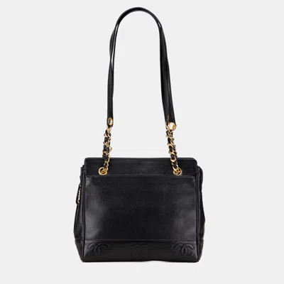 Pre-owned Chanel Black Triple Cc Caviar Tote