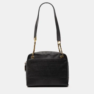 Pre-owned Chanel Black Triple Cc Caviar Zip Tote