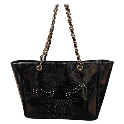 Pre-owned Chanel Black Triple Cc Patent Leather Shoulder Tote