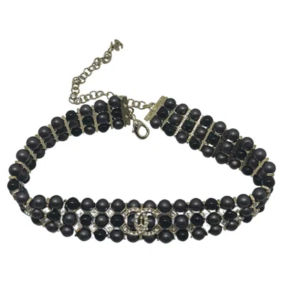 Pre-owned Chanel Black Triple Layer Beaded Crystal Rhinestones Cc Choker Necklace