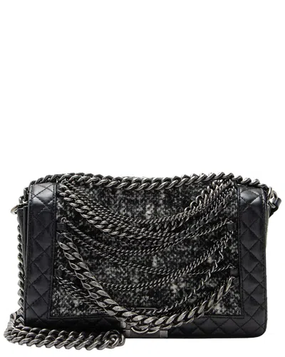 Pre-owned Chanel Black Tweed & Calfskin Paris Dallas Enchained Old Medium Boy Bag  (authentic Pre-loved)