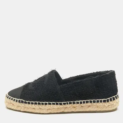 Pre-owned Chanel Black Tweed And Fabric Cc Cap Toe Espadrille Flats Size 36