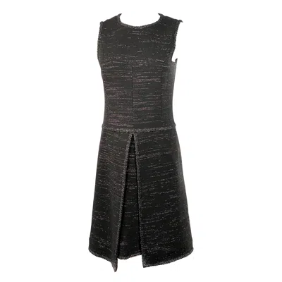 Pre-owned Chanel Black Tweed And Metallic Sleeveless Midi Dress Size 40