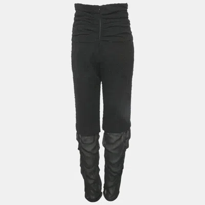 Pre-owned Chanel Black Tweed And Silk Trim Trousers M