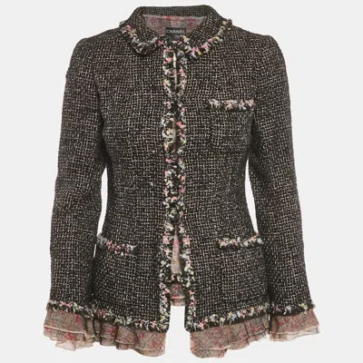 Pre-owned Chanel Black Tweed And Tulle Tweed Jacket Set S