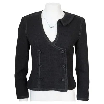 Pre-owned Chanel Black Tweed Asymmetrical Wool Blazer Jacket