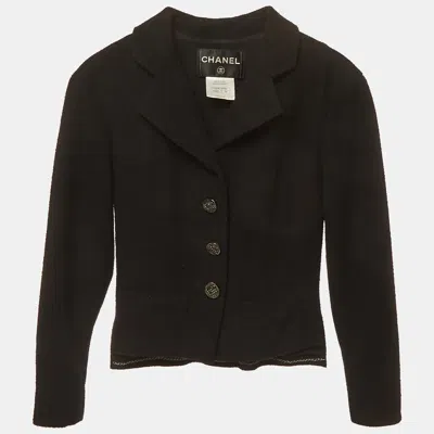 Pre-owned Chanel Black Tweed Button Detail Jacket S