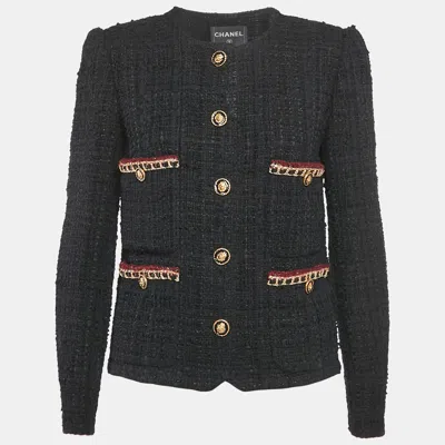 Pre-owned Chanel Black Tweed Collarless Jacket S