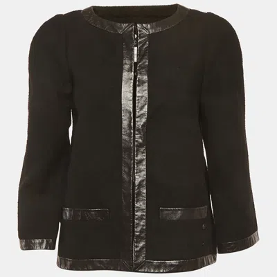 Pre-owned Chanel Black Tweed Leather Trim Jacket M