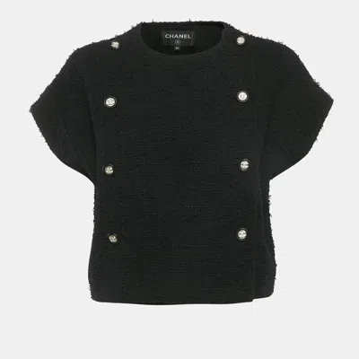 Pre-owned Chanel Black Tweed Overlay Short Sleeve Jacket M