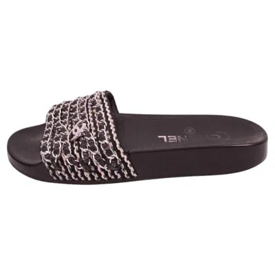 Pre-owned Chanel Black Tweed Slide Sandals - Eu 36