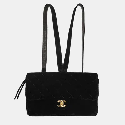 Pre-owned Chanel Black Velvet Backpack