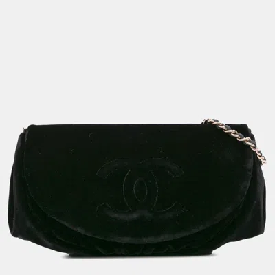 Pre-owned Chanel Black Cc Velvet Half Moon Wallet On Chain