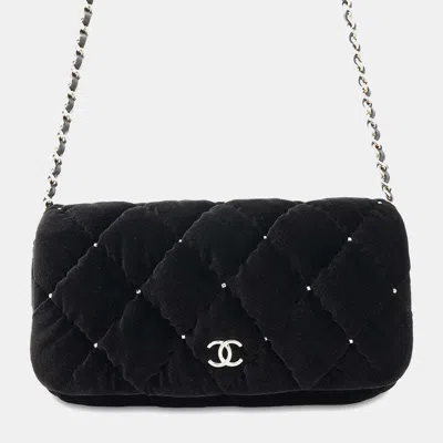 Pre-owned Chanel Black Velvet Chain Shoulder Bag