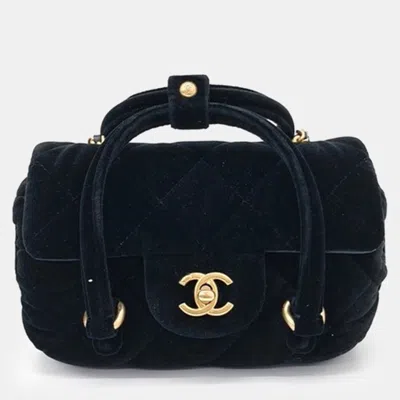 Pre-owned Chanel Black Velvet Chain Tote And Crossbody Bag