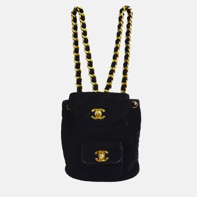 Pre-owned Chanel Black Velvet Duma Backpack Small