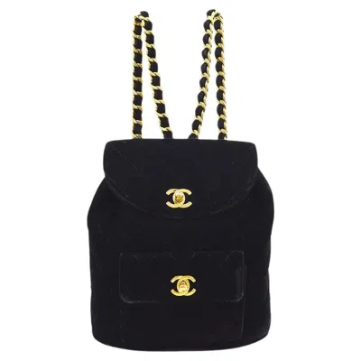 Pre-owned Chanel Black Velvet Gold Hardware Evening Shoulder Backpack