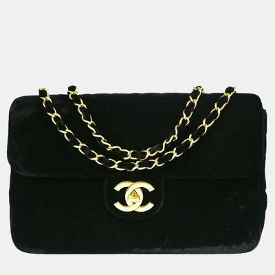 Pre-owned Chanel Black Velvet Maxi Classic Flap Shoulder Bag