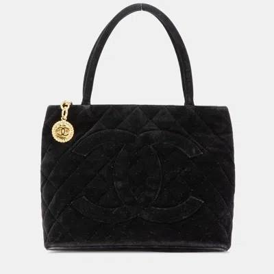 Pre-owned Chanel Black Velvet Medallion Tote