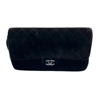 Pre-owned Chanel Black Velvet Shoulder Flap Backpack Vintage Silver Hw, 1996