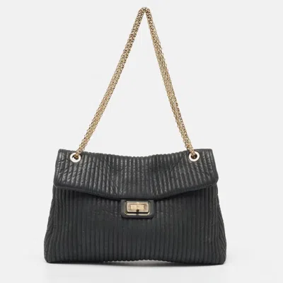 Pre-owned Chanel Black Vertical Quilt Iridescent Leather Mademoiselle Flap Shoulder Bag