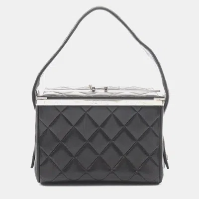 Pre-owned Chanel Black Vintage Quilted Small Lambskin Leather Metal Frame Top Handle Bag