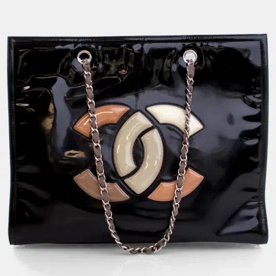 Pre-owned Chanel Black Vinyl Cc Lipstick Tote