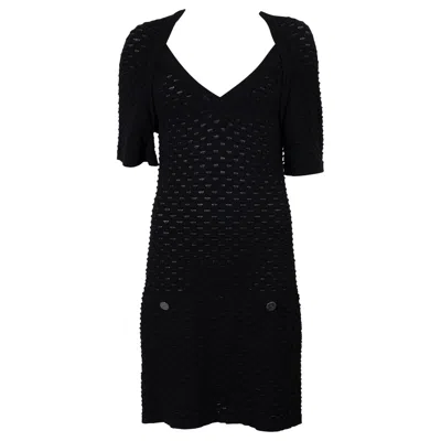 Pre-owned Chanel Black Viscose 15c Dubai Textured Knit Mini Dress 40 M