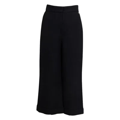 Pre-owned Chanel Black Viscose 2017 17k Wide Leg Crepe Pants 40 M