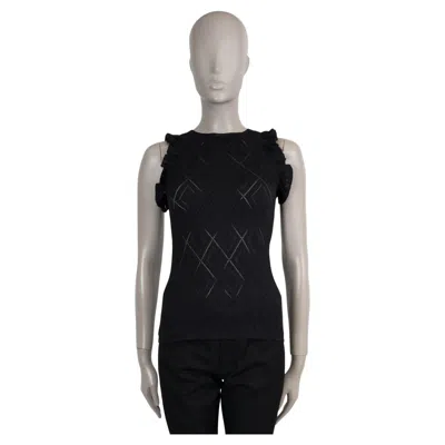 Pre-owned Chanel Black Viscose 22m Coco Beach Ruffled Pointelle Knit Top Shirt 36 Xs
