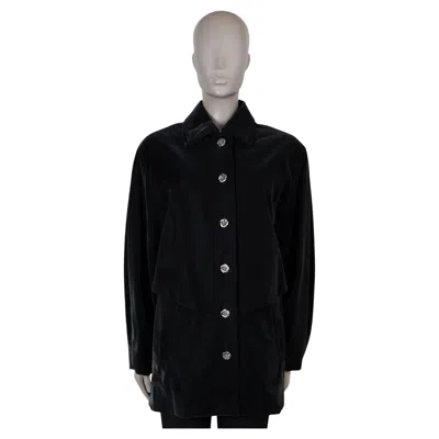 Pre-owned Chanel Black Viscose 23k Camellia Button Shiny Parka Jacket 42 L