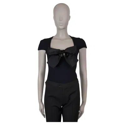 Pre-owned Chanel Black Viscose 23s Bow Embellished Body Top Shirt 36 Xs