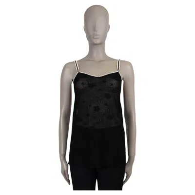 Pre-owned Chanel Black Viscose 24b Embroidered Knit Tank-top Shirt 36 Xs