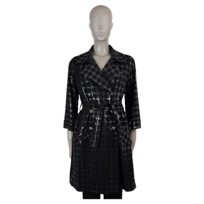 Pre-owned Chanel Black Viscose 24p Logo Glitter Jersey Coat Jacket 36 Xs