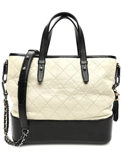 Pre-owned Chanel Black White Aged Calfskin Leather Aged Quilted Medium Gabrielle  Shopping Tote (authentic Pre