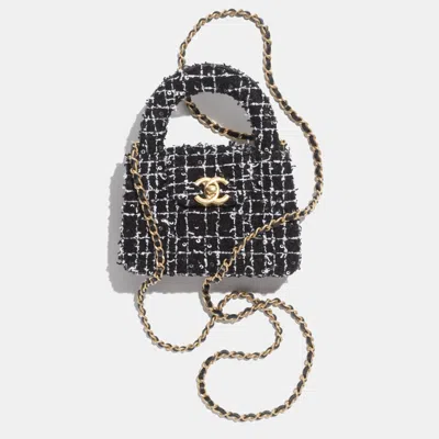 Pre-owned Chanel Black White & Silver Tweed Nano Kelly Shopper Bag