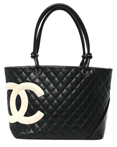 Pre-owned Chanel Black White Calfskin Quilted Leather Large Cambon Tote (authentic Pre-  Loved)