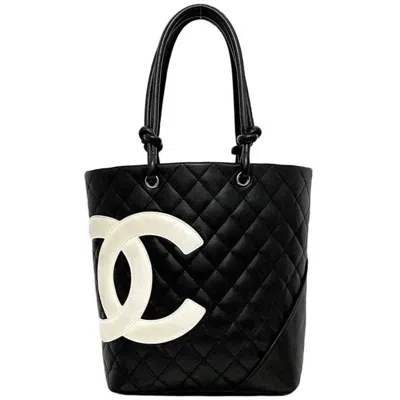 Pre-owned Chanel Black White Cambon Ligne Tote Bag () In Black, White