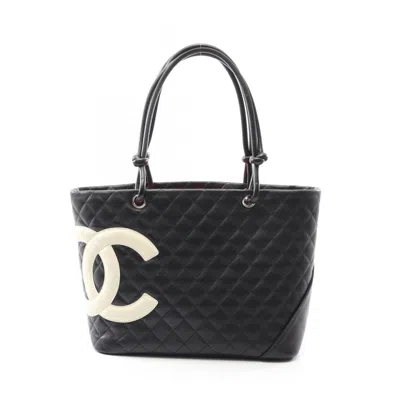 Pre-owned Chanel Black White Cambon Ligne Tote Bag () In Multi