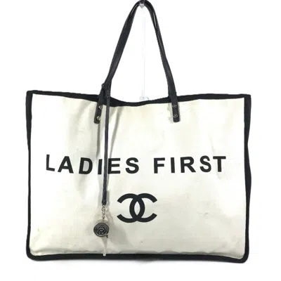 Pre-owned Chanel Black White Canvas Shoulder Bag Tote Bag ()