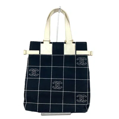 Pre-owned Chanel Black White Canvas Shoulder Bag Tote Bag () In Black, White