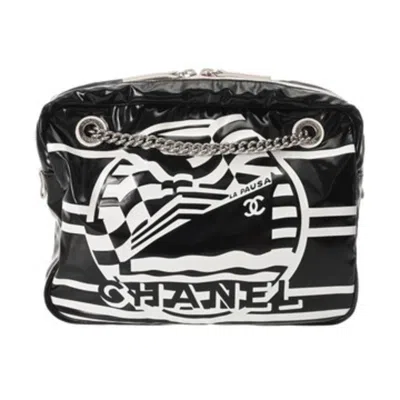 Pre-owned Chanel Black White Coated Canvas Shoulder Bag () In Multi