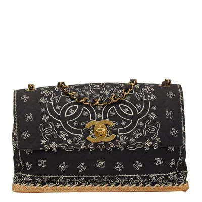 Pre-owned Chanel Black White Cotton Shoulder Bag () In Black, White