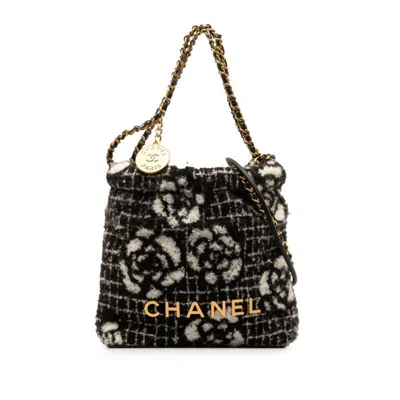 Pre-owned Chanel Black White Cotton Shoulder Bag Tote Bag () In Black, White