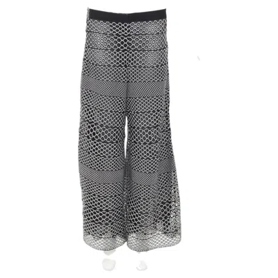 Pre-owned Chanel Black White Geometric Honeycomb Guipure Crochet Knit Wide Pants Fr42 Xl
